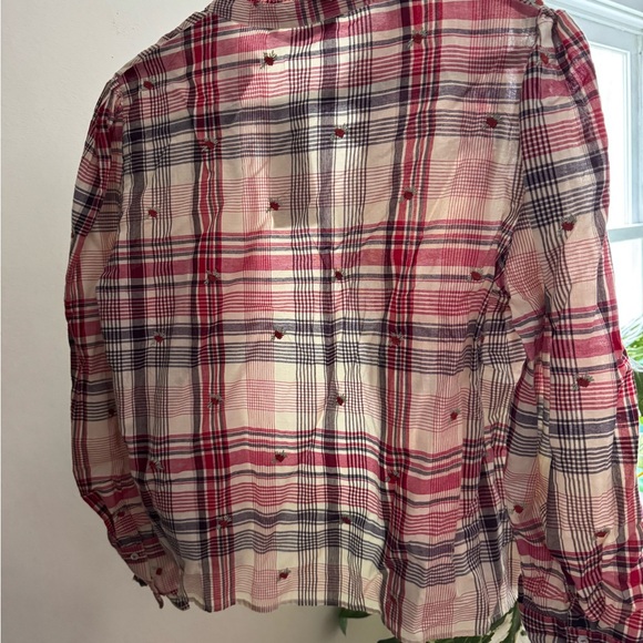 Zara Red and White Ruffled Blouse with Mandarin Collar - Picture 3 of 3